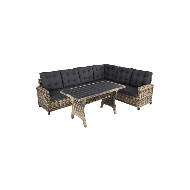 TecTake 800935 Polyrattan Lounge Sitzgruppe für Garten, Balkon und Terrasse, Gartenmöbel Set mit Ecksofa + Esstisch mit Ablag