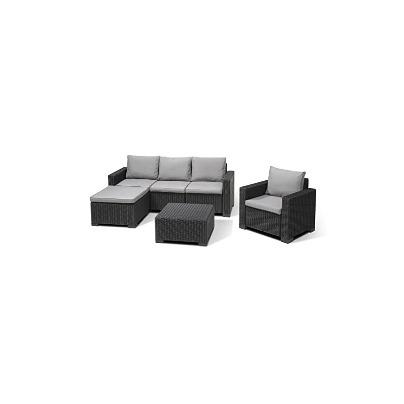 Allibert by Keter Gartenlounge Set Moorea, graphit/cool grey, 4tlg., inkl. Sitz- und Rückenkissen, Kunststoff, runde Rattanop