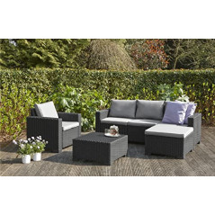 Allibert by Keter Gartenlounge Set Moorea, graphit/cool grey, 4tlg., inkl. Sitz- und Rückenkissen, Kunststoff, runde Rattanop