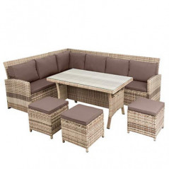 ESTEXO Polyrattan Lounge Set in luxuriöser Optik bestehend aus 1 Couch, 3 Hockern und 1 Tisch, inklusive Sitzpolster, beige