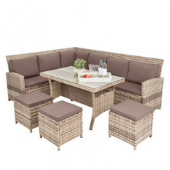 ESTEXO Polyrattan Lounge Set in luxuriöser Optik bestehend aus 1 Couch, 3 Hockern und 1 Tisch, inklusive Sitzpolster, beige