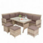 ESTEXO Polyrattan Lounge Set in luxuriöser Optik bestehend aus 1 Couch, 3 Hockern und 1 Tisch, inklusive Sitzpolster, beige