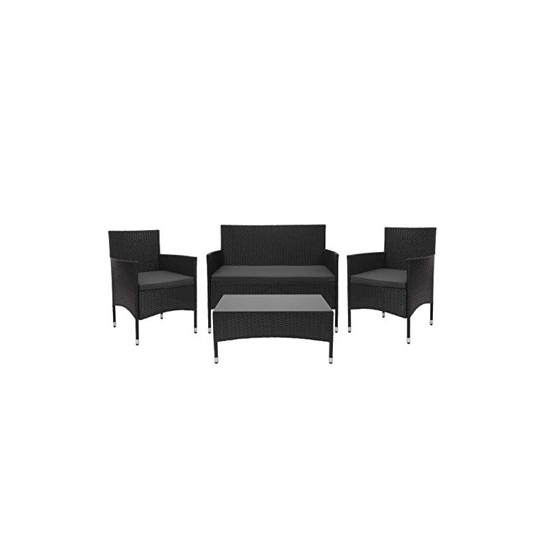 Mendler Poly-Rattan Garnitur HWC-F55, Balkon-/Garten-/Lounge-Set Sofa Sitzgruppe - schwarz, Kissen dunkelgrau