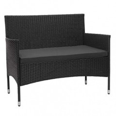 Mendler Poly-Rattan Garnitur HWC-F55, Balkon-/Garten-/Lounge-Set Sofa Sitzgruppe - schwarz, Kissen dunkelgrau