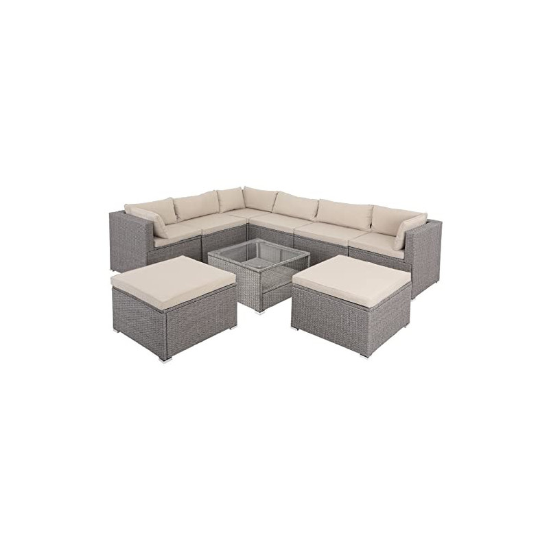 Casaria® Gartenmöbel Set Polyrattan Lounge XL 26-teilig 7cm Auflagen 15cm Rückenkissen 5mm Sicherheitsglas Tisch Wetterfest E