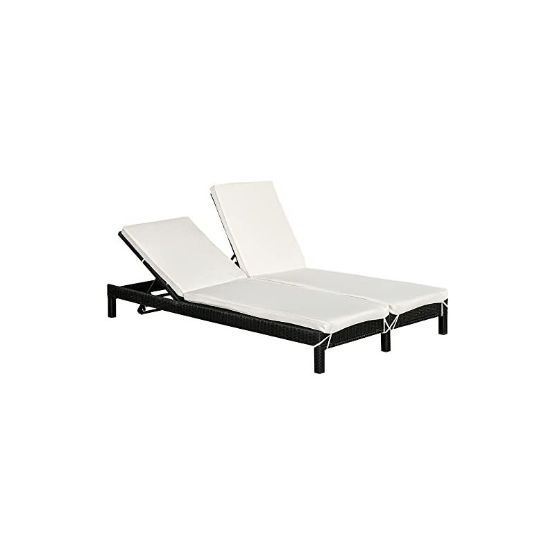 Outsunny Polyrattan Doppelliege Sonnenliege Gartenliege für 2 Personen Relaxliege Luxus Lounge 5-stufige Rückenlehne Metall P