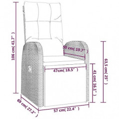 vidaXL Gartensessel mit Kissen 2 STK. Verstellbar Schwarz Poly Rattan