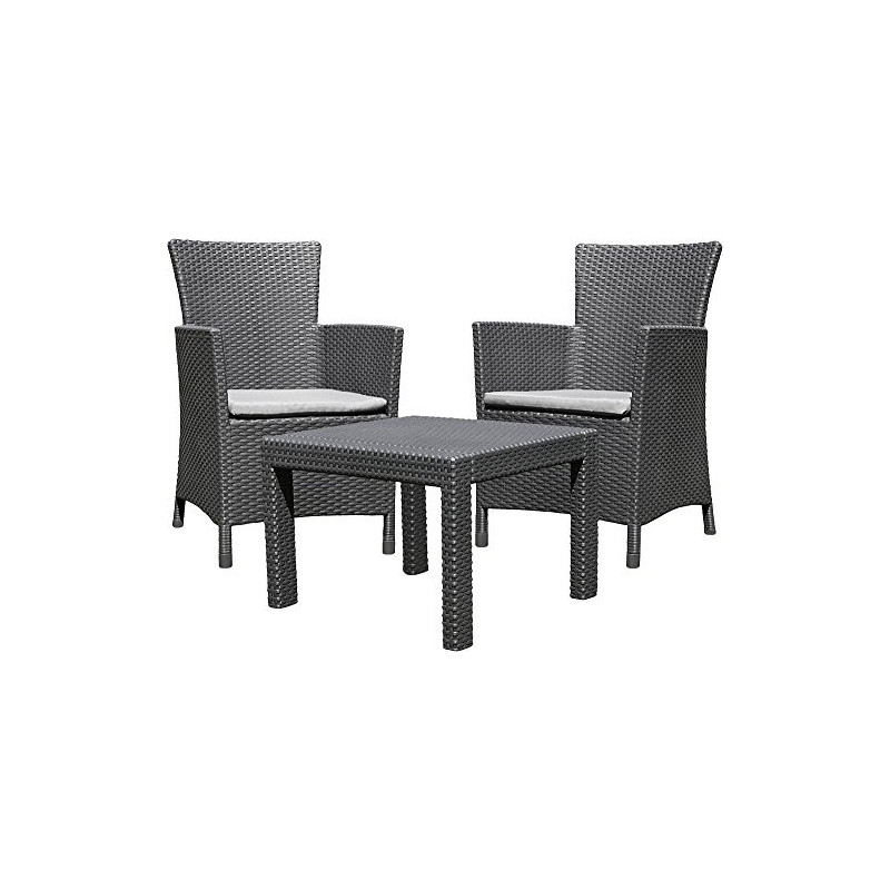 Allibert by Keter Lounge Set Rosario Balcony 2x Sessel und 1x Tisch, Rattanoptik, Kunststoff, graphit inkl. Sitzkissen, perfe