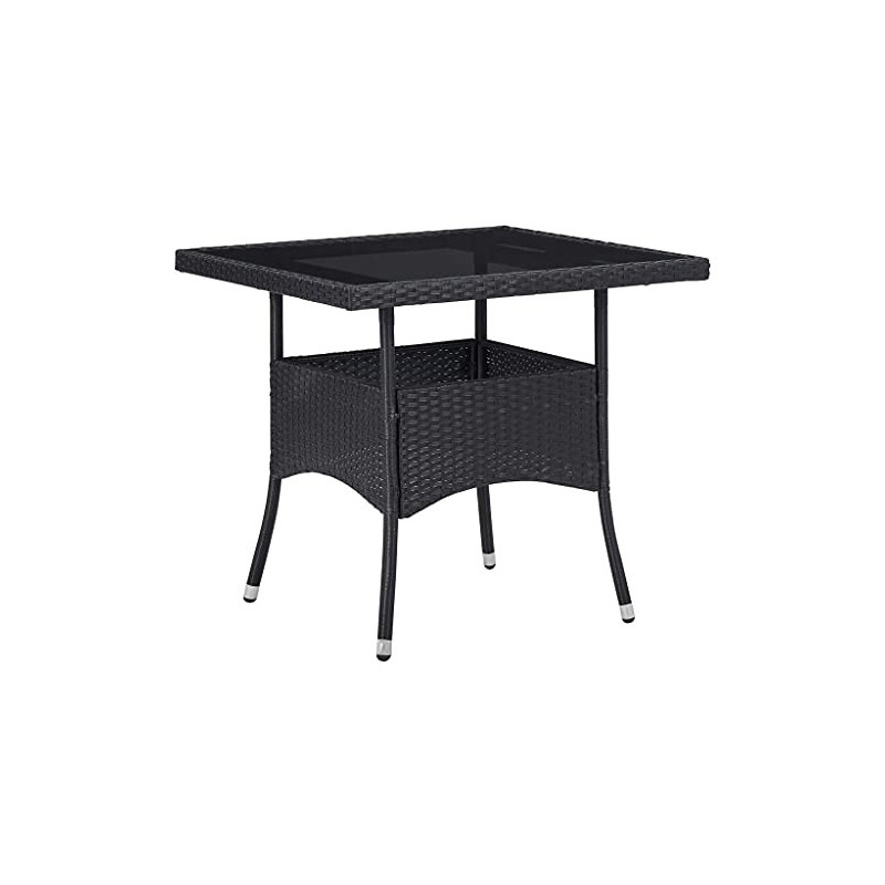 vidaXL Gartentisch 4 Personen Esstisch Terrassentisch Balkontisch Rattantisch Gartenmöbel Tisch Schwarz Poly Rattan Glas 80x8