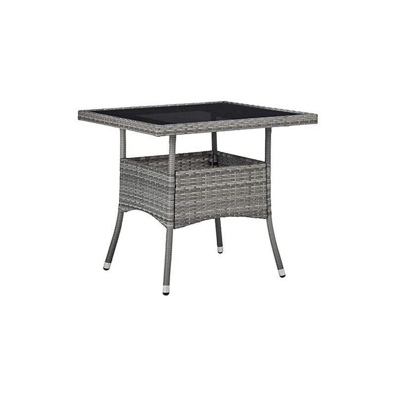 vidaXL Gartentisch für 4 Personen Esstisch Terrassentisch Balkontisch Rattantisch Gartenmöbel Tisch Grau Poly Rattan Glas 80x