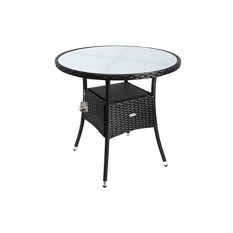 Casaria Polyrattan Gartentisch 80cm Rund 5mm Sicherheitsglas Höhenverstellbar 80kg Belastbarkeit Wetterfest Terrasse Balkon B