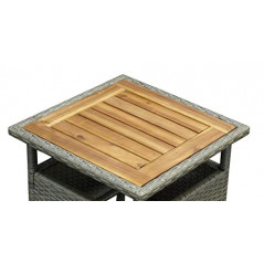 DEGAMO Beistelltisch Gartentisch Trento 45x45cm, Gestell Stahl + Polyrattan grau beige, Tischplatte Akazie braun geölt, Indoo