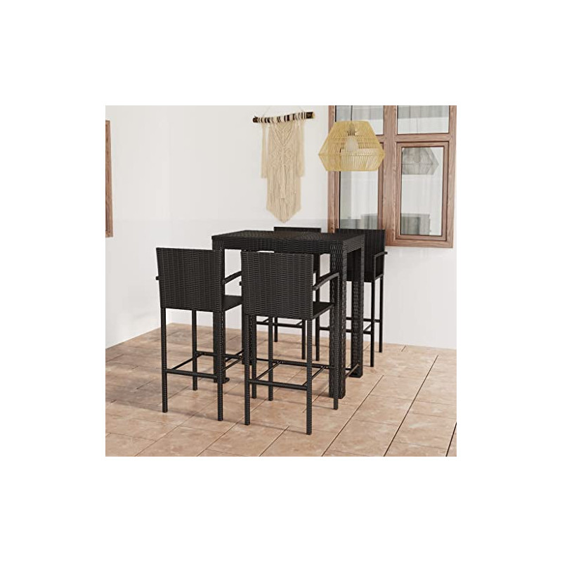 5-teiliges Bar-Set für den Außenbereich mit Armlehne, Polyrattan, schwarz, Artikelfarbe: Schwarz