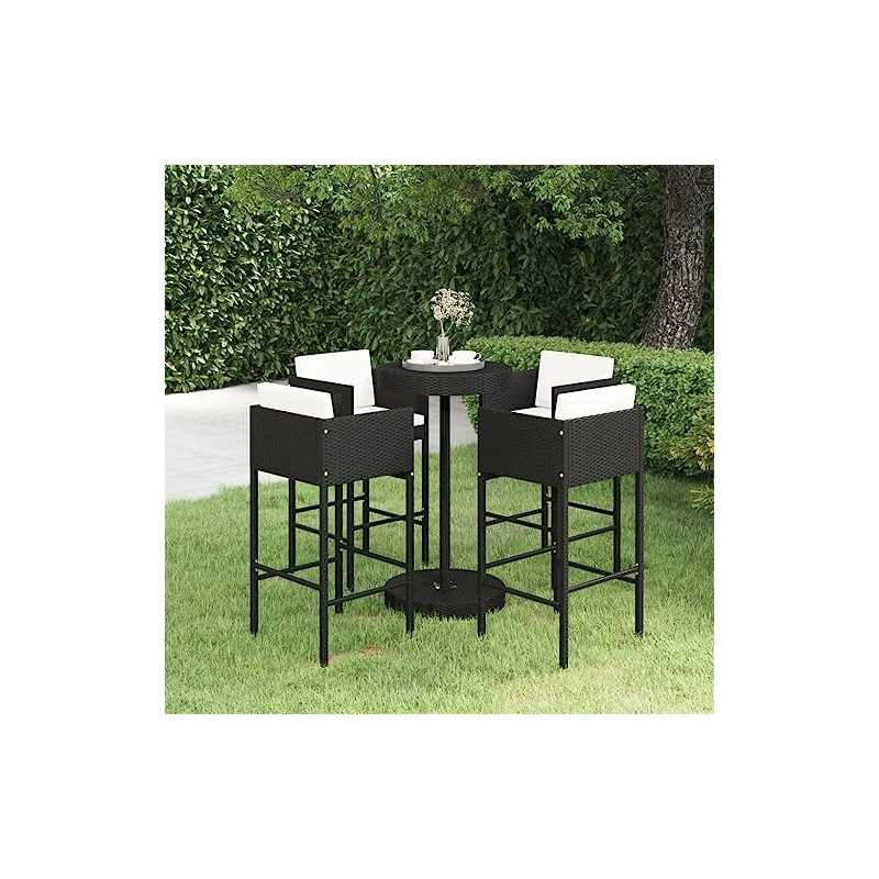 Gartenmöbel Gartenmöbel Gartenmöbelset Gartenmöbel Barset mit Kissen Polyrattan Schwarz Möbel