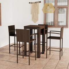 TECHPO Home Furniture Garden 5-teiliges Bar-Set mit Armlehne, Polyrattan, Braun