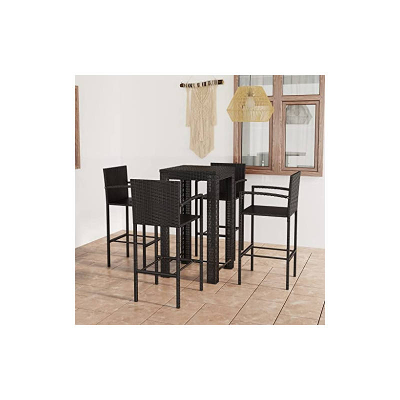 5-teiliges Bar-Set für den Außenbereich mit Armlehne, Polyrattan, schwarz, Artikelfarbe: Schwarz