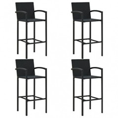 5-teiliges Bar-Set für den Außenbereich mit Armlehne, Polyrattan, schwarz, Artikelfarbe: Schwarz