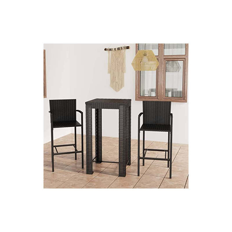 3-teiliges Bar-Set für den Außenbereich mit Armlehne, Polyrattan, schwarz, Artikelfarbe: Schwarz