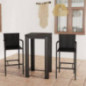 3-teiliges Bar-Set für den Außenbereich mit Armlehne, Polyrattan, schwarz, Artikelfarbe: Schwarz