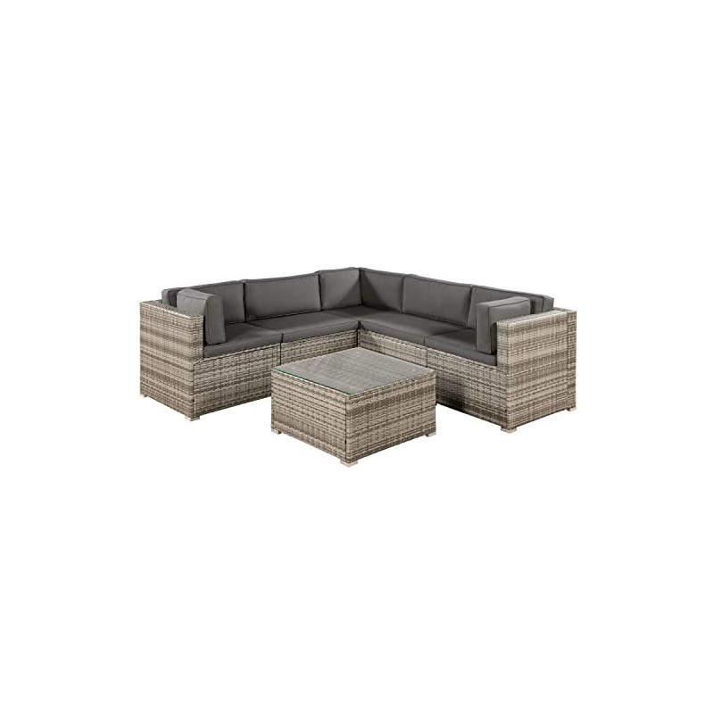 Juskys Polyrattan Gartenmöbel-Set Nassau wetterfest - Lounge mit Ecksofa, Tisch & Auflagen - Gartenlounge für 5 Personen - Si