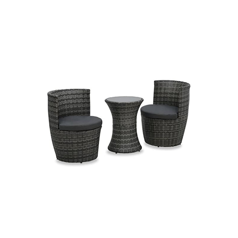 vidaXL Bistroset 3-TLG. mit Auflagen Balkonset Gartenmöbel Sitzgruppe Balkonmöbel Garnitur Gartenset Tisch mit 2 Stühle Poly 