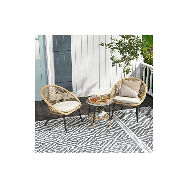 Grand patio gartenmöbel Set für 2 Personen, bistroset 3 teilig Wetterfest, Garten balkonset Rattan mit Tisch und Sitzkissen O