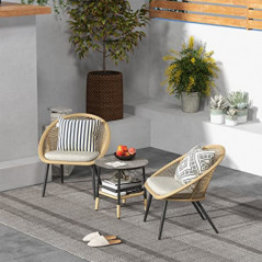 Grand patio gartenmöbel Set für 2 Personen, bistroset 3 teilig Wetterfest, Garten balkonset Rattan mit Tisch und Sitzkissen O