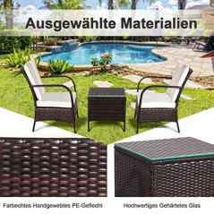 COSTWAY 3tlg. Rattanmöbel 2 Sessel und 1 Beistelltisch, Polyrattan Gartenmöbel Gartenlounge Gartengarnitur Sitzgruppe, Sitzga