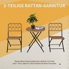 Outsunny Rattan Gartenmöbel Set 3 TLG. Polyrattan Sitzgruppe Balkonmöbel Set Bistroset Balkonset Garnitur 2 Stühlen + Tisch K