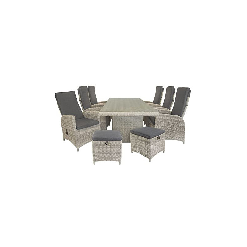 bellavista Dining Lounge Rho XXL - Grau, Polyrattan, für 6 Personen, Sicherheitsglas, Wetterfest, Gartenmöbel-Set, 9 teilig m