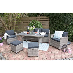 bellavista Garten Sitzgruppe Madeira II - Grau, Polyrattan, für 7 Personen, Wetterfest, Gartenmöbel-Set 6 teilig mit Sofa, Ti