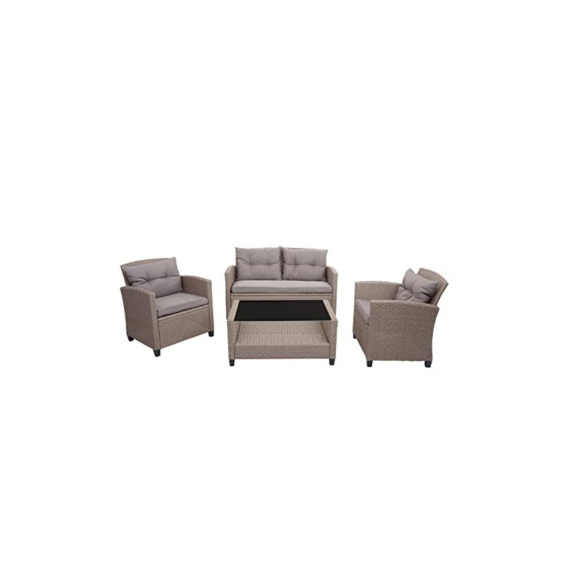 Mendler XXL Poly-Rattan Garnitur HWC-F10, Balkon-/Garten-/Lounge-Set Sitzgruppe, Sofa Sessel mit Kissen Spun Poly - grau-brau