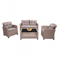 Mendler XXL Poly-Rattan Garnitur HWC-F10, Balkon-/Garten-/Lounge-Set Sitzgruppe, Sofa Sessel mit Kissen Spun Poly - grau-brau