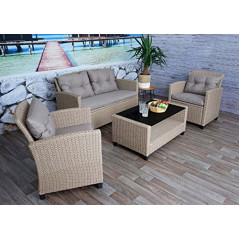 Mendler XXL Poly-Rattan Garnitur HWC-F10, Balkon-/Garten-/Lounge-Set Sitzgruppe, Sofa Sessel mit Kissen Spun Poly - grau-brau