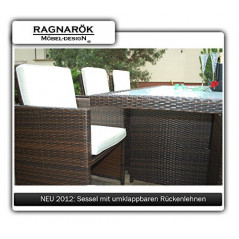 Ragnarök-Möbeldesign PolyRattan Essgruppe DEUTSCHE Marke - EIGNENE Produktion Tisch + 6 Stuhl & 4 Hocker - 8 Jahre GARANTIE -