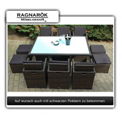 Ragnarök-Möbeldesign PolyRattan Essgruppe DEUTSCHE Marke - EIGNENE Produktion Tisch + 6 Stuhl & 4 Hocker - 8 Jahre GARANTIE -