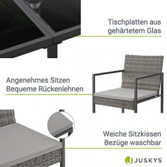 Juskys Polyrattan Sitzgruppe Bahamas M - Tisch, 4 Stühle & Kissen - Essgruppe für 4 Personen - Industrial Design - Gartenmöbe