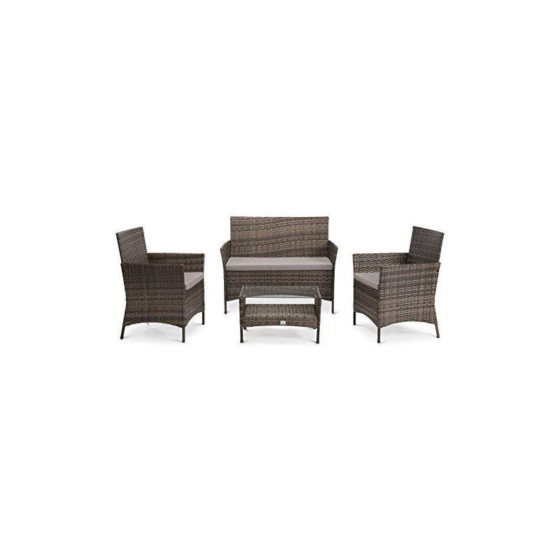 SVITA Brooklyn Gartenmöbel Poly Rattan Sitzgruppe Essgruppe Set Sofa-Garnitur Lounge  Braun 