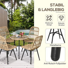 Outsunny 5-TLG. Polyrattan Gartenmöbel Set Essgruppe Esstisch mit 4 Stühlen Gartensitzgruppe mit Beistelltisch Gartenset Outd