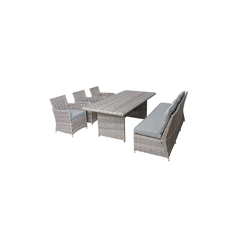 Mendler Poly-Rattan Sitzgruppe HWC-G59, Gartengarnitur Sofa Lounge-Set, 200x100cm - grau, Kissen hellgrau