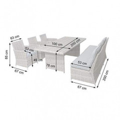 Mendler Poly-Rattan Sitzgruppe HWC-G59, Gartengarnitur Sofa Lounge-Set, 200x100cm - grau, Kissen hellgrau