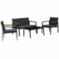 Outsunny Garten Möbelset, 4-teilige Sitzgruppe, Sitzgarnitur, 3 Sofa, Couchtisch, mit Sitzkissen, PP Rattan, Schwarz 108 x 66