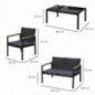 Outsunny Garten Möbelset, 4-teilige Sitzgruppe, Sitzgarnitur, 3 Sofa, Couchtisch, mit Sitzkissen, PP Rattan, Schwarz 108 x 66