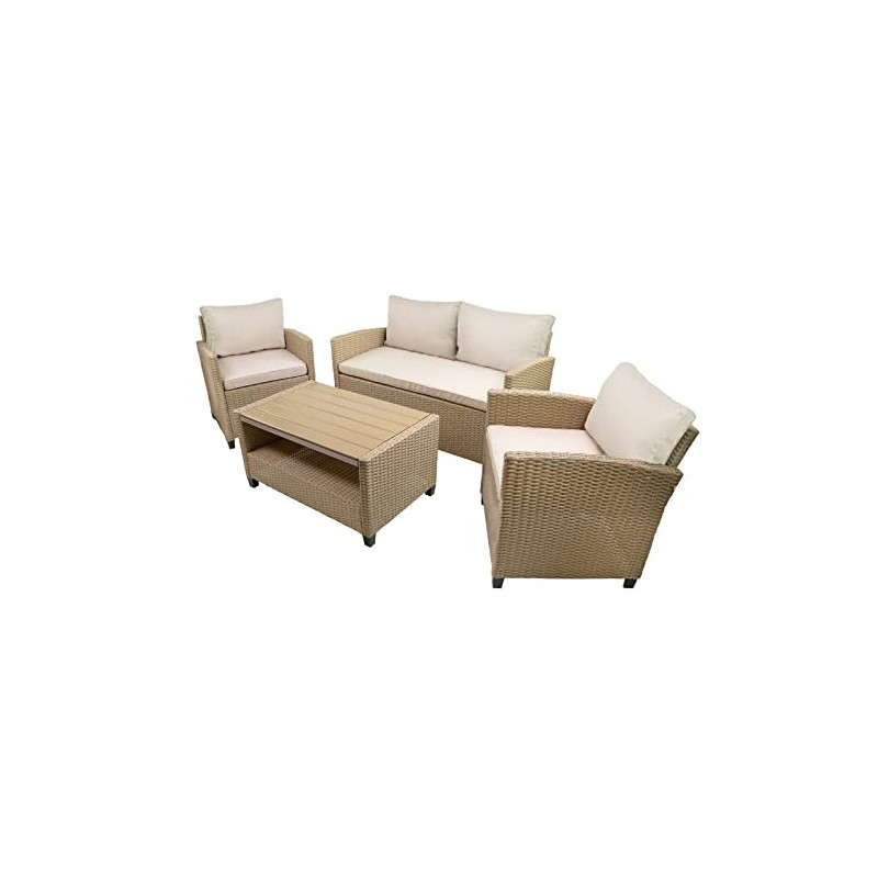 bellavista Dininglounge Madeira III - Braun-Grau, Polyrattan, für 4 Personen, Wetterfest, Gartenmöbel-Set mit 2-Sitzer Sofa, 