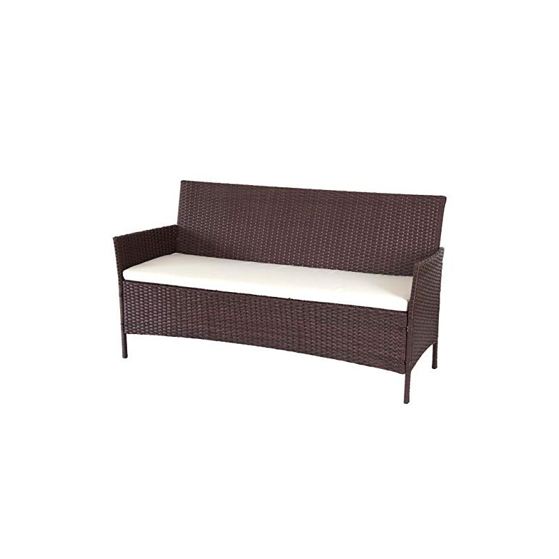 Mendler 3-Sitzer Poly-Rattan Gartenbank Halden-AM, Sitzbank - braun-meliert, Kissen Creme