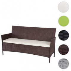 Mendler 3-Sitzer Poly-Rattan Gartenbank Halden-AM, Sitzbank - braun-meliert, Kissen Creme