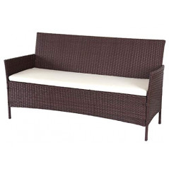 Mendler 3-Sitzer Poly-Rattan Gartenbank Halden-AM, Sitzbank - braun-meliert, Kissen Creme