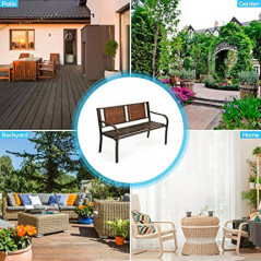 RELAX4LIFE Gartenbank mit Rückenlehne aus Poly Rattan, Eisenbank mit Armlehnen, Sitzbank mit rostbeständigem Eisenrahmen, Par