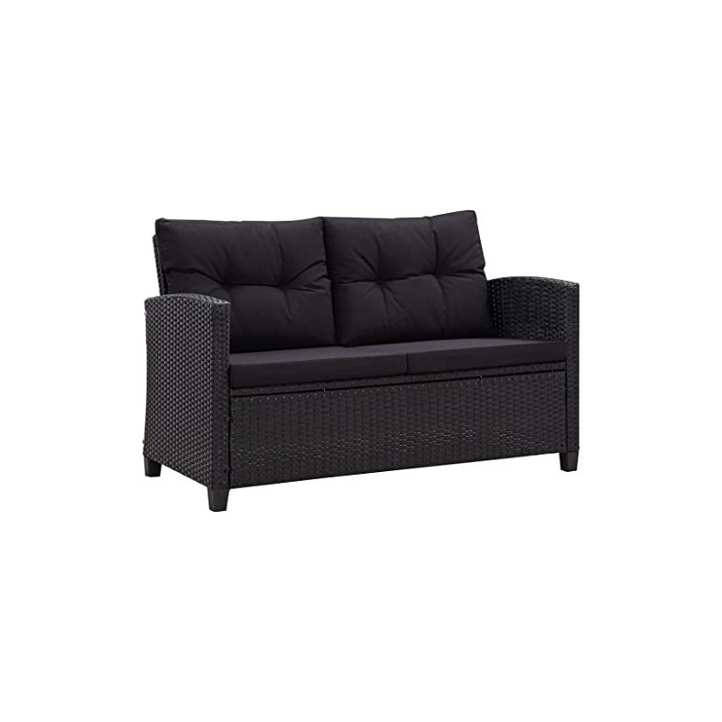 vidaXL Gartensofa 2-Sitzer mit Kissen Lounge Sofa Gartenmöbel Gartenbank Bank Rattansofa Balkon Terrasse Garten Schwarz 124cm