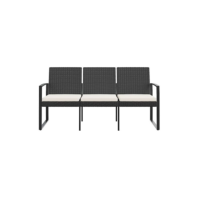 Festnight Gartenbank 3-Sitzer mit Kissen Outdoor-Bank Rattansofa 3 Sitzer Gartensofa 3 Sitzer Relaxbank 3-Sitzer Bank Rattanb